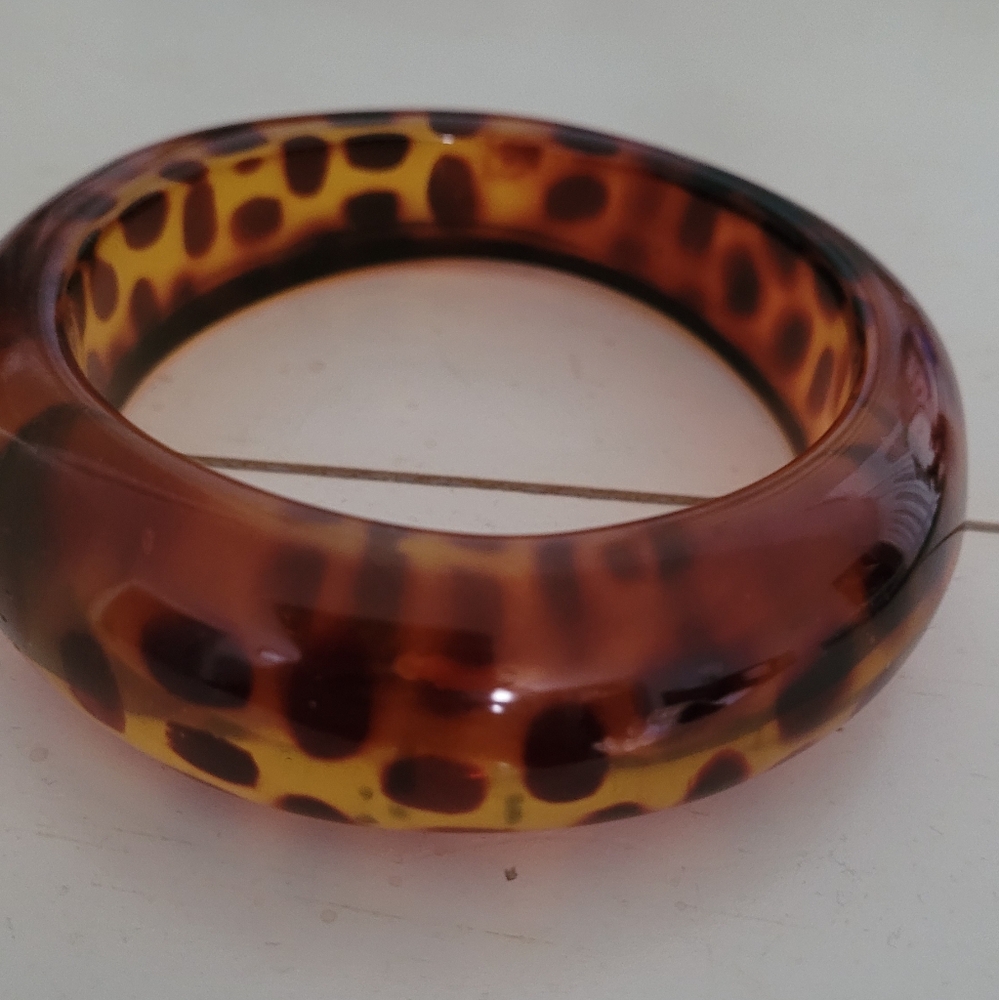 Vintage Brown Polka Dot Acrylic Assymetrical Bangle / Bracelet